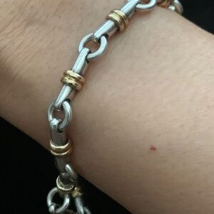 TIFFANY& CO. Two- Tone Bar Link Bracelet Sterling Silver & amp ,  18K Yellow